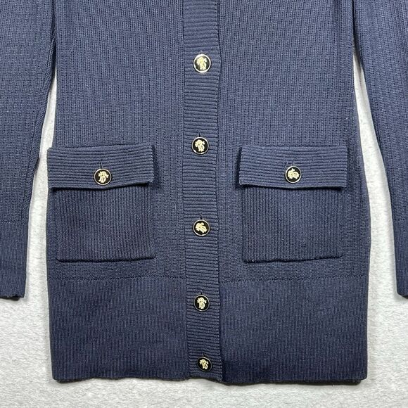 Tory Burch Marcia Button Down Cardigan Sweater Wool Navy Blue Women’s Large $395 - Picture 3 of 12